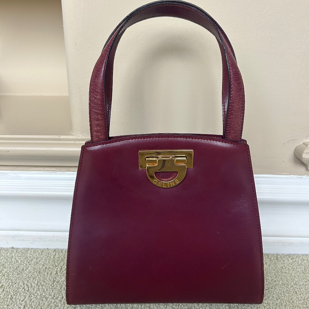 CELINE Leather 2way Shoulder Hand Bag Purple GHW K2398